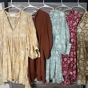 Daughters of India Floral Mini Dresses - Yellow, Brown, Green, Red